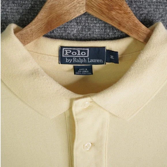 Polo Ralph Lauren Mens XL Yellow Short Sleeve Cotton Pique Polo Shirt Blue Pony - Picture 2 of 6